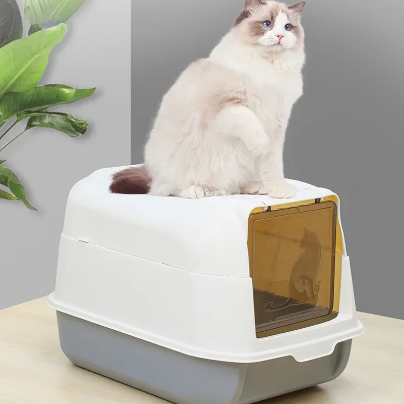 

Cat Litter Box Fully Enclosed Spillproof Deodorant Cat Toilet with Shovel Large Cat Sandbox Clean Basins Box Litter Trays