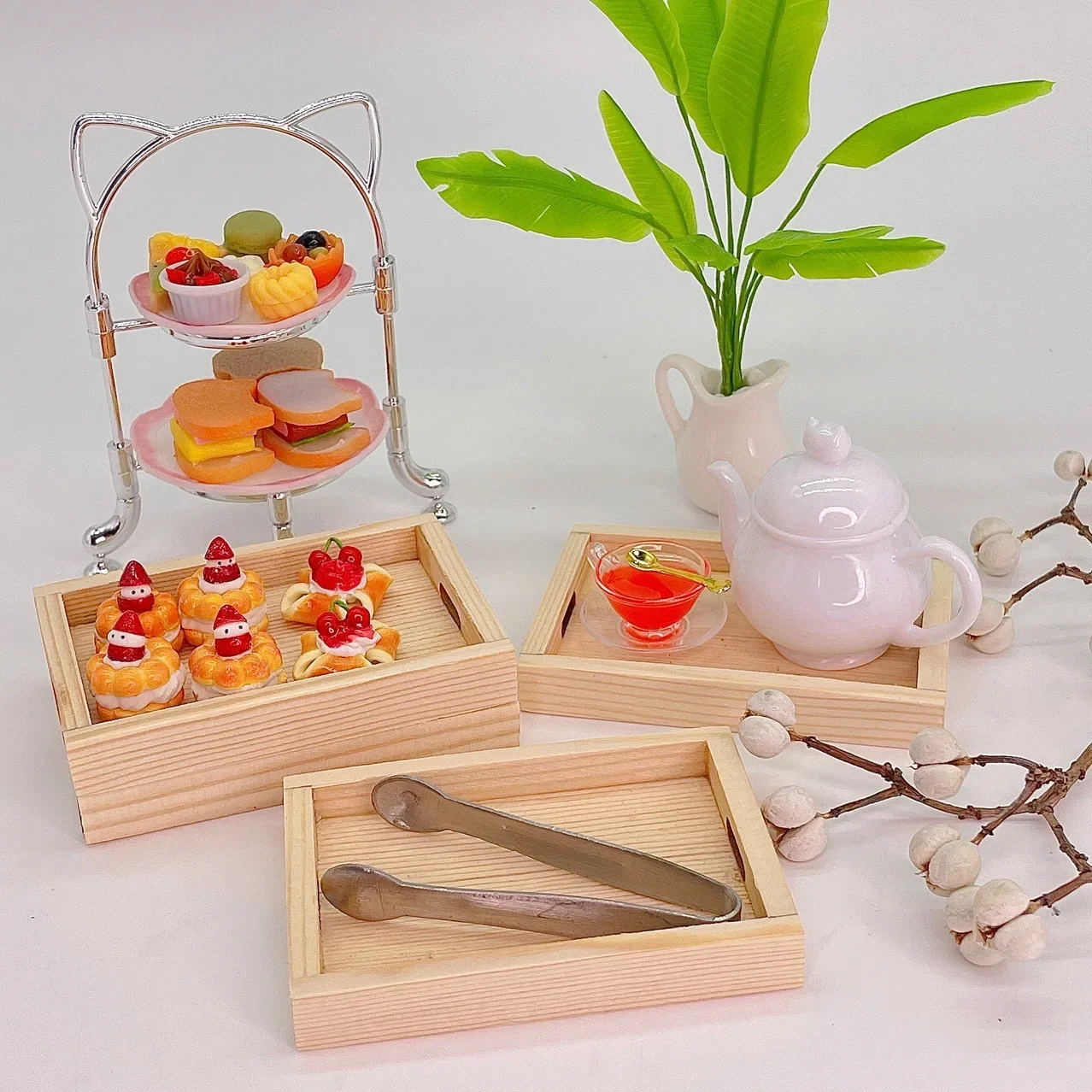 Dollhouse Accessories Mini Wooden Tray Nine Grid Tray Simulation Mini Dessert House Donut Shelver Dessert Cabinet Mini Kitchen