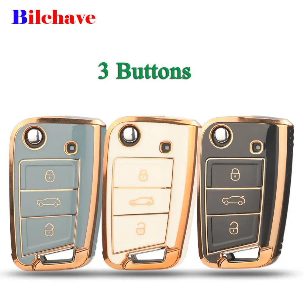 

jingyuqin TPU 3 Buttons For VW Volkswagen Golf 7 MK7 Tiguan MK2 Car Key Case Fob SEAT Ateca Leon FR 2 Ibiza For Skoda Octavia