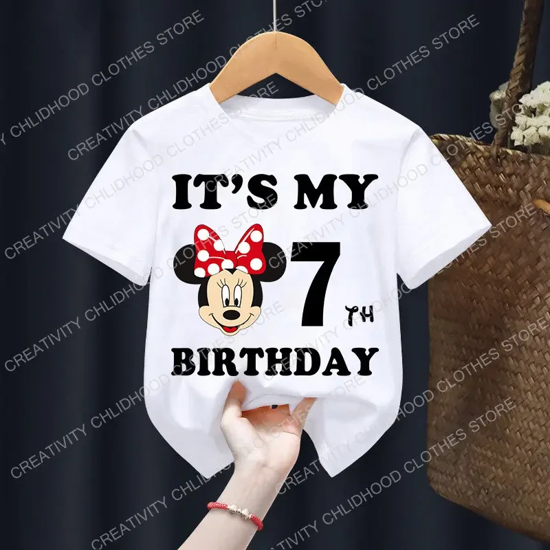 Mickey Minnie t-Shirt per bambini Disney Birthday Number 1-9 Boy Girl Clothes Kid Kawaii Anime Cartoon Little Baby Casual Tee Shirt