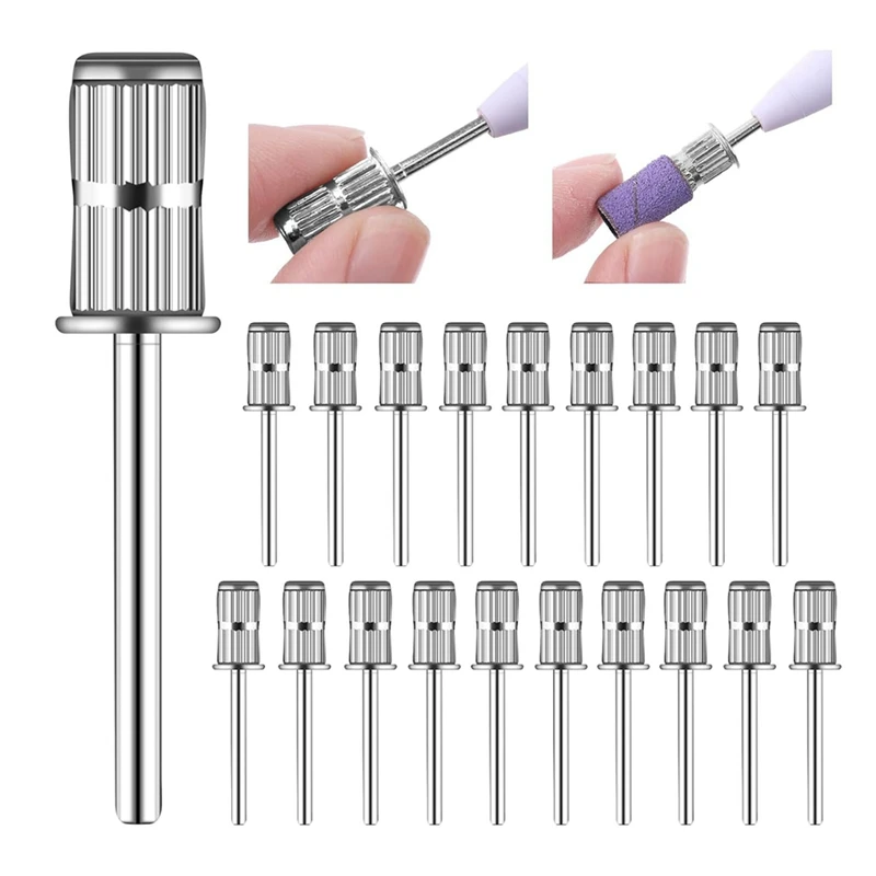 20 Pcs Mandrel Nail Drill Bit With 3/32 Inch Sanding Bits, Replacement Sanding Band Shaft For Nails