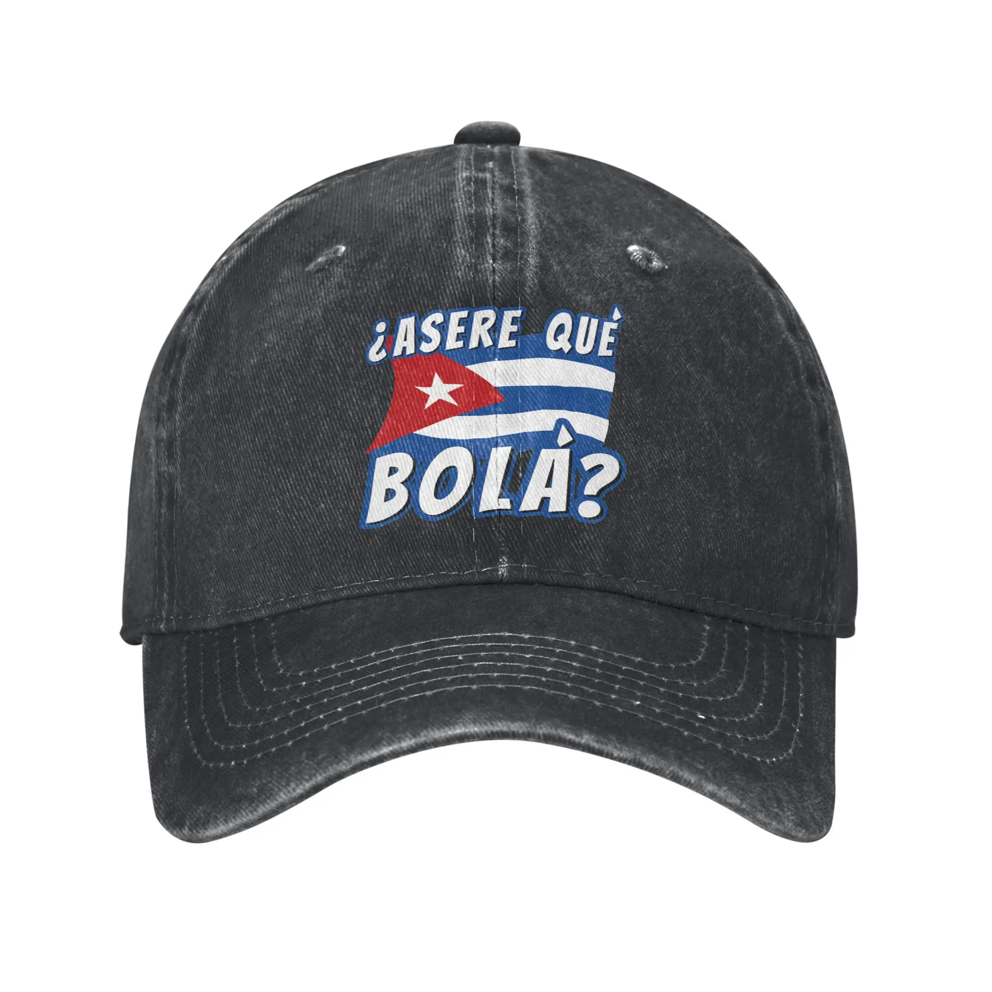 Funny Cuban Greeting Asere Que Bola Baseball Cap Vintage Distressed Denim Flag Snapback Hat Unisex Outdoor Adjustable Fit Hat