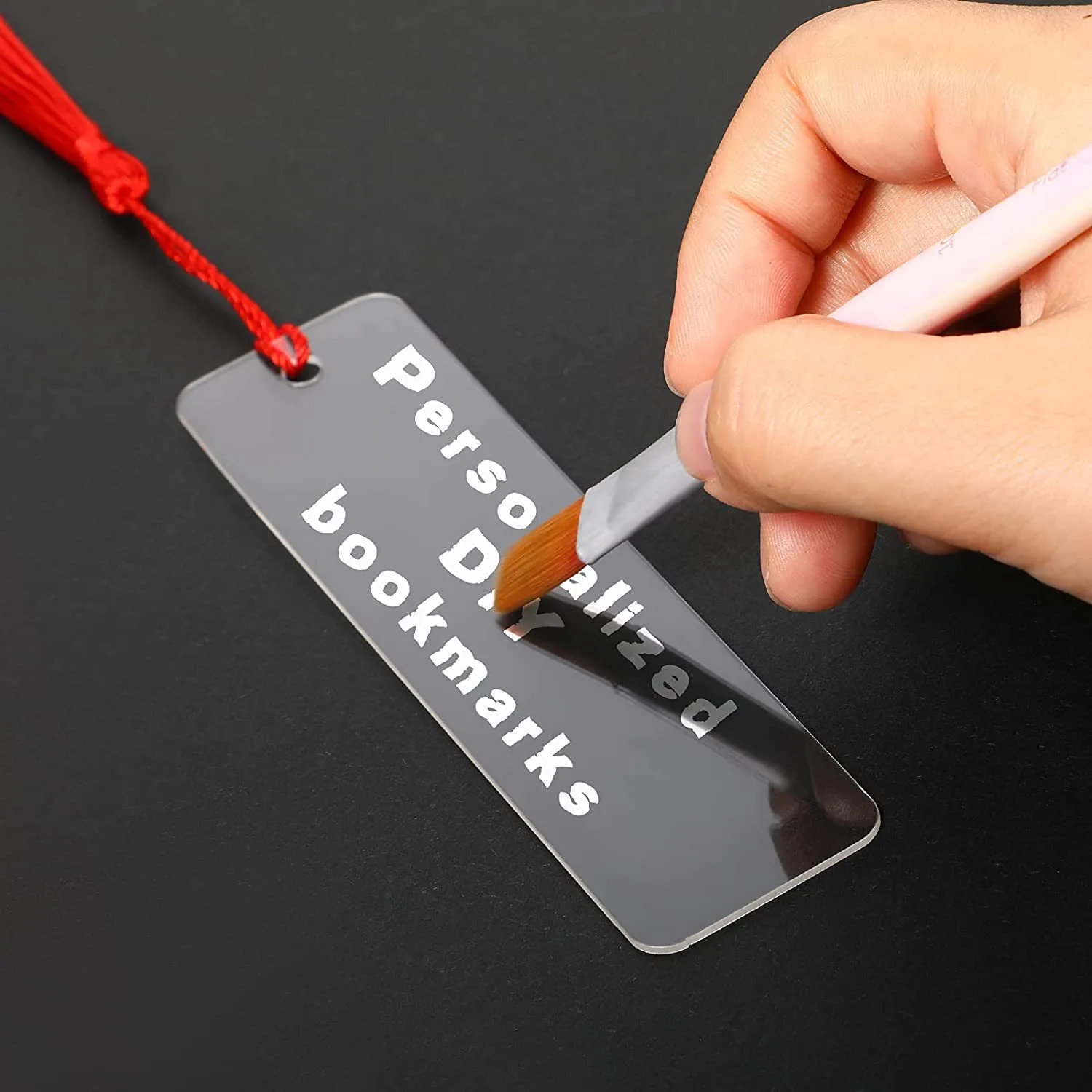 30PCS Transparent Blank Acrylic Rectangular Bookmark Pendants with Long Tassels, DIY Bookmark Decorations, Gift Tags