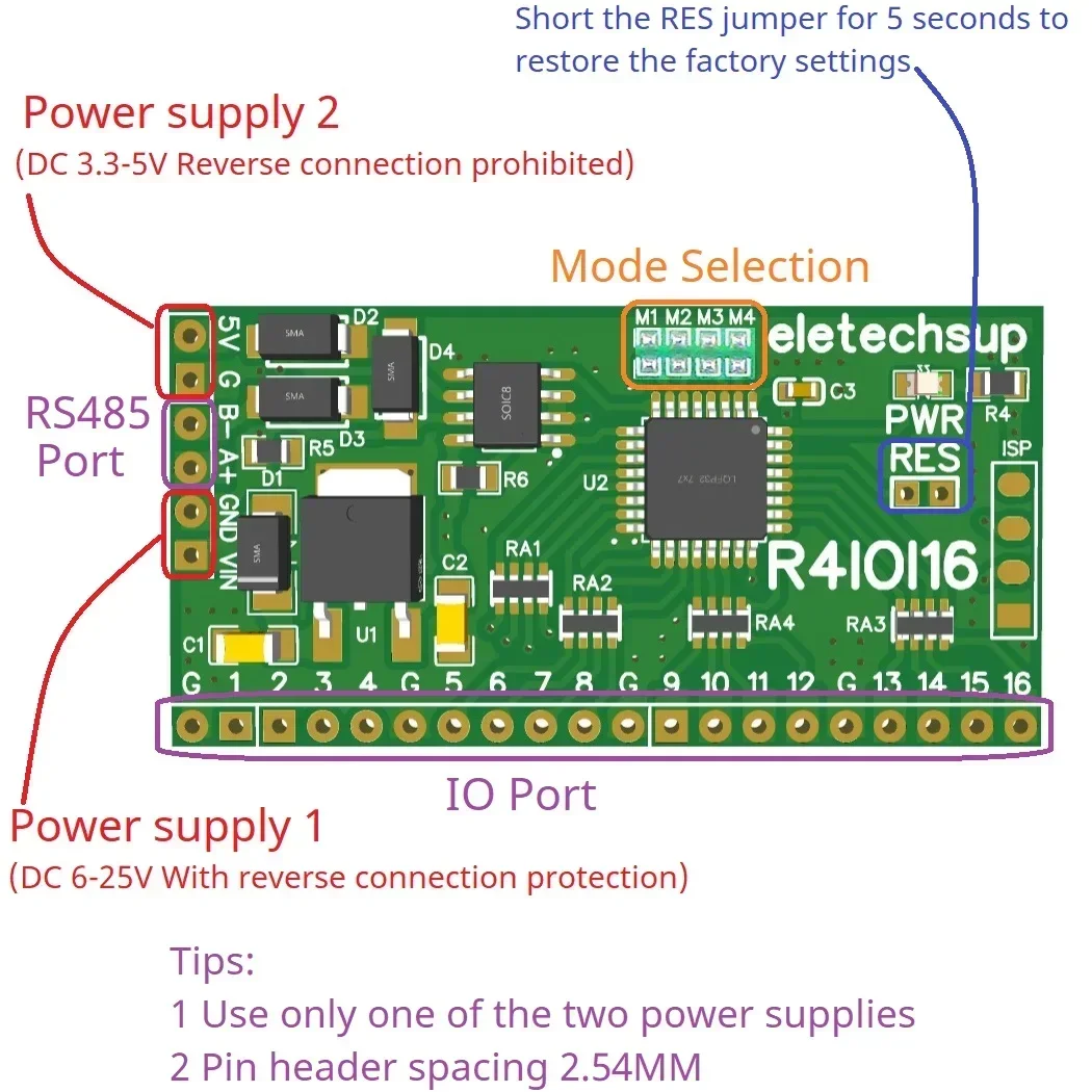 

16DI/16DO/8DI-8DO/4DI-12DO/12DI-4DO Modbus Rtu Digital IO RS485 2.54mm Pin Core Board for Arduino ESP32 ESP8266 PLC Smart Home