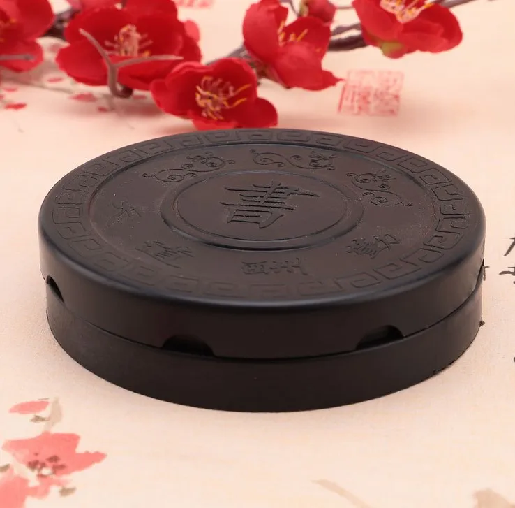 Beginner Ink Stone Set Grinding Chinese Calligraphy Round Inkstone with Lid Paper Writing Painting Brush