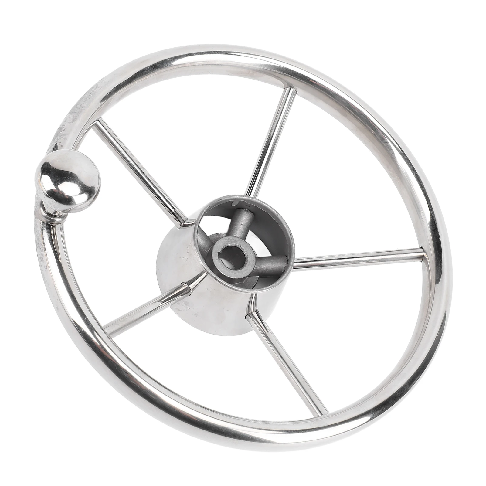 11In Marine Stainless Steel Steering Wheel OEM Replacement 5 Spoke 25 Degree Foam Grip Wheel for Yacht Speedboat