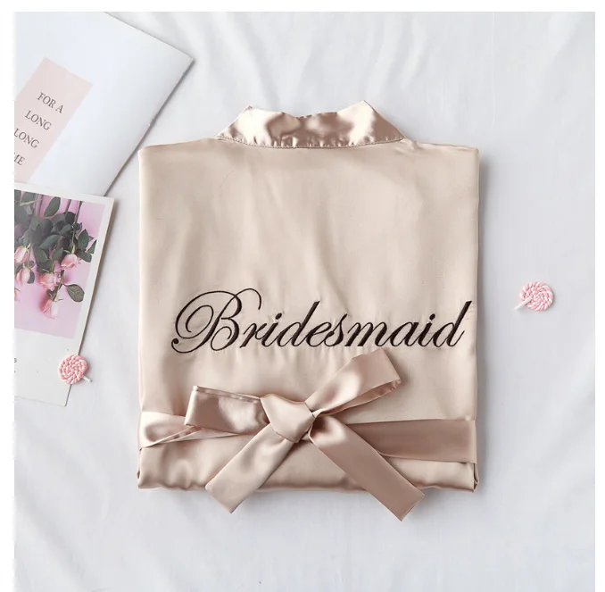 Bruid als team bruid satijn-zijde gewaad bruiloft bruidsmeisje gewaden vrouwen bruids douche vrijgezellenfeest cadeau bruiloft decor