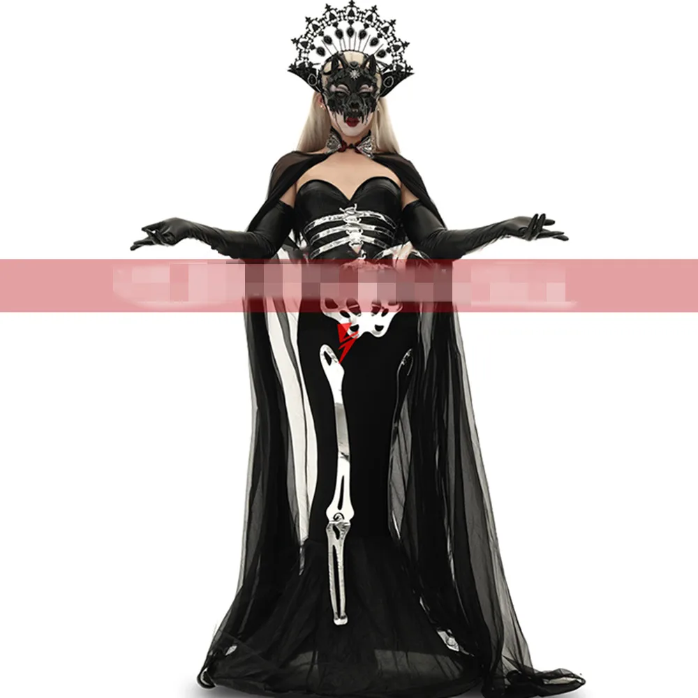 

2025 Women Halloween Carnival Costume Black Drag Queen Outfit Nightclub Club Party Show Clothing Female Gogo Fancy Clothes yj163