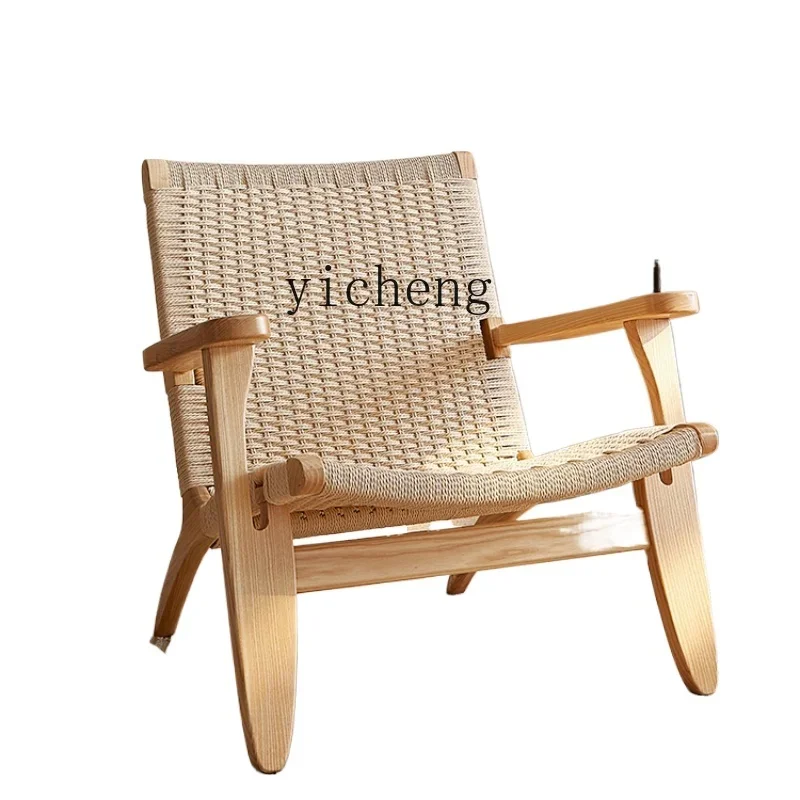 XL Leisure Sofa Chair Reading Solid Wood Japanese Living Room Rope Weaving Lazy Home Back Chair