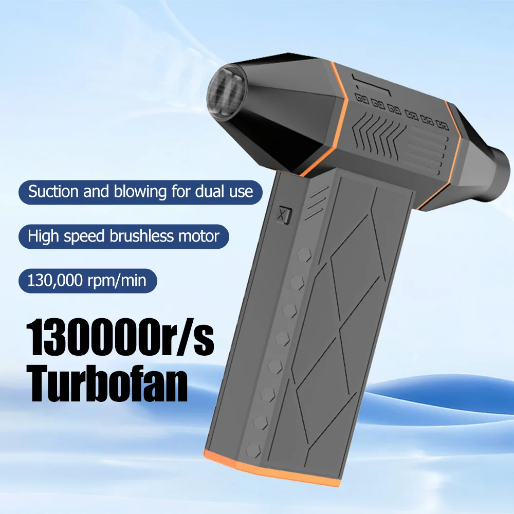 Ventilador elétrico de poeira forte, Ventilador Turbo Jet para uso industrial, Motor sem escova, USB recarregável, portátil, 130000 RPM