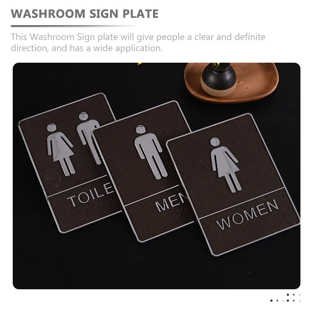 

3pcs Washroom Sign Plate Acrylic Toilet Signs For Business Restroom Directional Marker Hotel Restaurant Mall Bathroom Door Wall