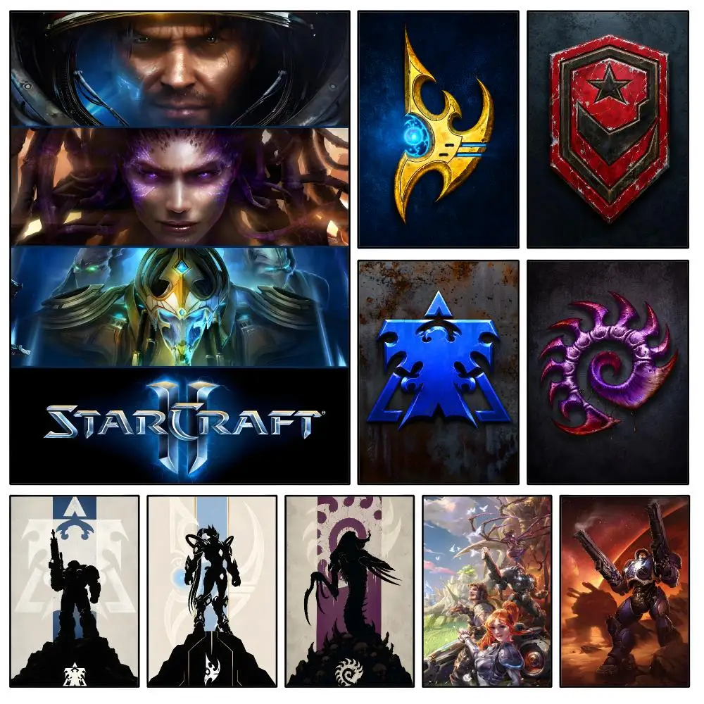 Game StarCraft II Terran Zerg Protoss Poster Waterproof HD Modern Peel And Stick Wall Decor Bedroom Living Room Dorm Office