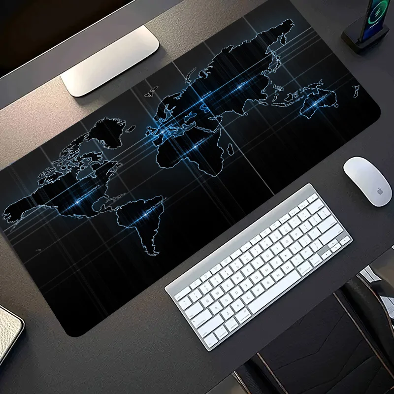 

Large gaming mousepad with a deep blue and black neon light effect style anti-slip rubber base is suitable for offices gamers