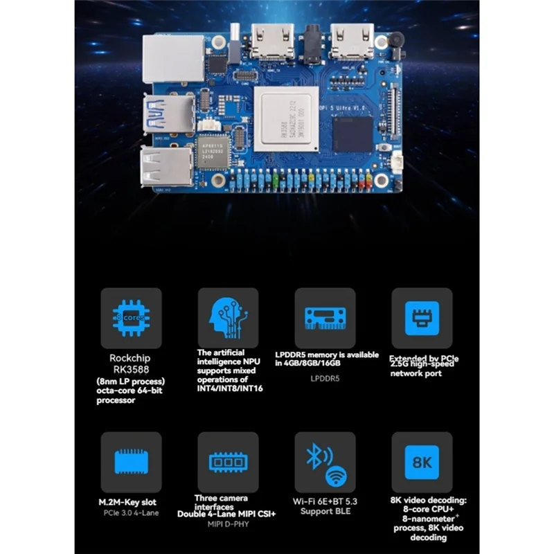 رائعة-لـ Orange Pi 5 Ultra RK3588 Wifi 6E+ BT 5.3/BLE M2 SSD 6TOPS NPU لوحة تطوير كمبيوتر صغير لنظام أندرويد 12 (الولايات المتحدة) قابس أمريكي