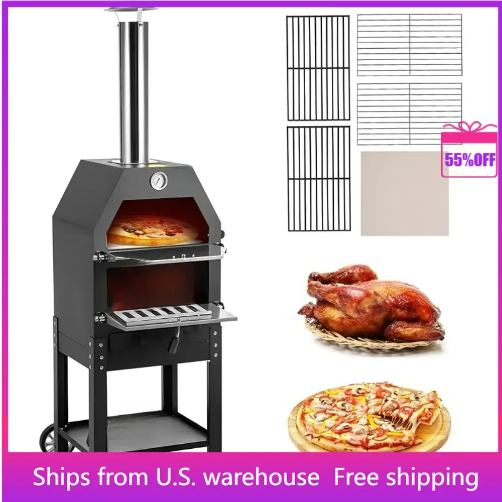 

Outdoor Pizza Oven,Wood Burning Outdoor Pizza Oven with 2 Removable Wheels, Fired Pizza Maker Ovens for Barbecue,Outdoor Ovens