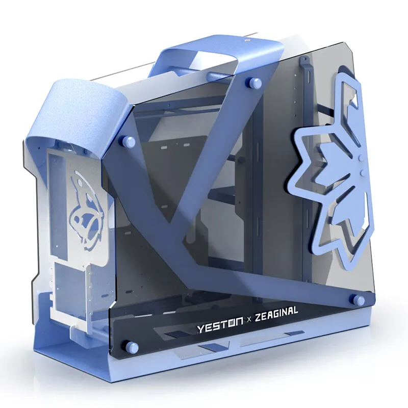 ZEAGINAL ZC-09 MATX/ITX open computer case，Both sides of the tempered glass are transparent, blue and white limited edition