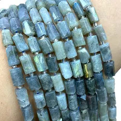 Fine 100% Natural Stone Grey Labradorite Faceted Cylinder Gemstone Spacer Beads For Jewelry Making DIY Bracelet Accessories