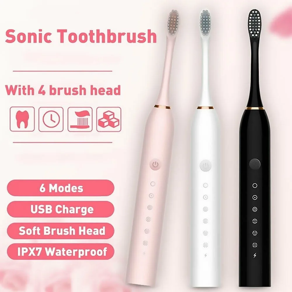 Sonic Electric Toothbrush USB Rechargeable 6 Modes Timer Strong Vibration for Gum Care Plaque Removal Home Use