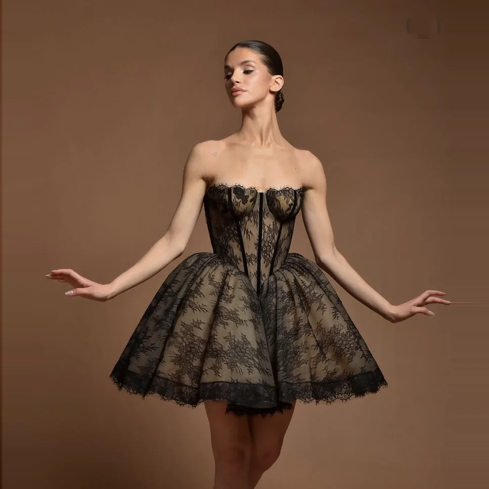 

Короткое пышное вечернее платье принцессы на заказ Мини-платья для выпускного вечера с открытыми плечами А-силуэта Тюлевые платья для выпускного вечера Черные длиной выше колена