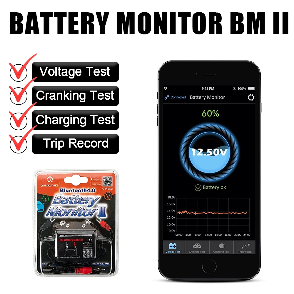 

BM2 Battery Monitor Tester Blue-tooth 4.0 Voltmeter 12V Automotive Voltage Load Start Charge Detector Car Charging Cranking