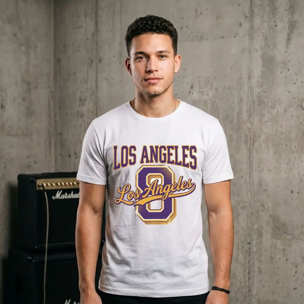 Camiseta Los Angeles 8 com Estampa Esportiva - Camisa Masculina de Algodão com Gola Redonda, Tecido Macio e Respirável, Estil