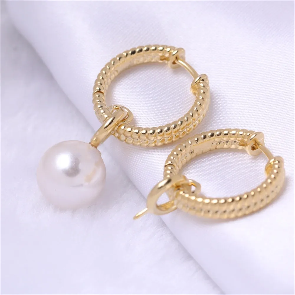 

Domestic Copper 14K Gold Wrapped Simple Fried Dough Twists Round Stripe Pearl Earrings DIY Accessories Temperament Female