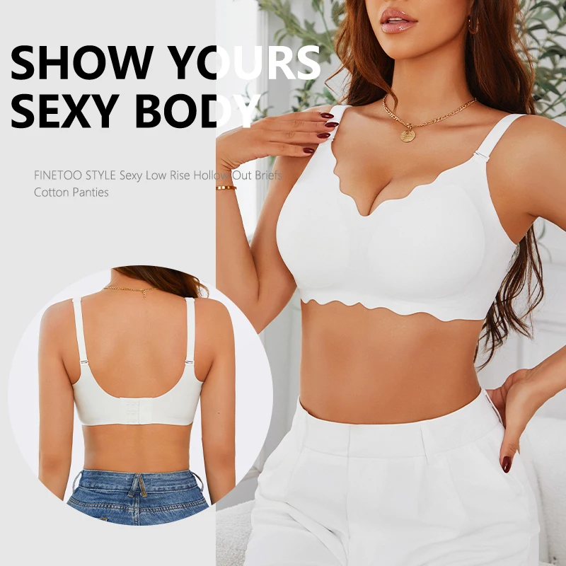 2PCS/SET Women's Seamless Wireless Bra Tank Top Wave Edge Ice Silk Invisible Padded High Elastic Breathable Daily Yoga Underwear