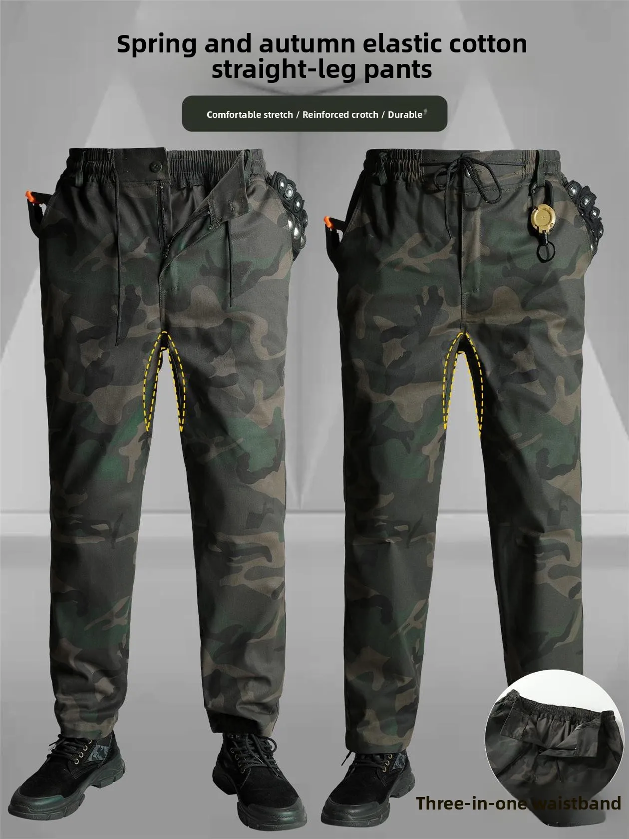 

Spring Autumn Pure Cotton Elastic Work Pants Men's Wear Resistant Heat Proof Camouflage Pants Straight Leg Workwear Trousers