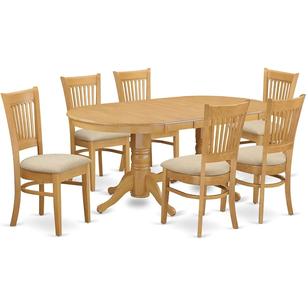 VANC7-OAK-C 7 Piece Kitchen Set Consist of an Oval Table with Butterfly Leaf and 6 Linen Fabric Dining Room