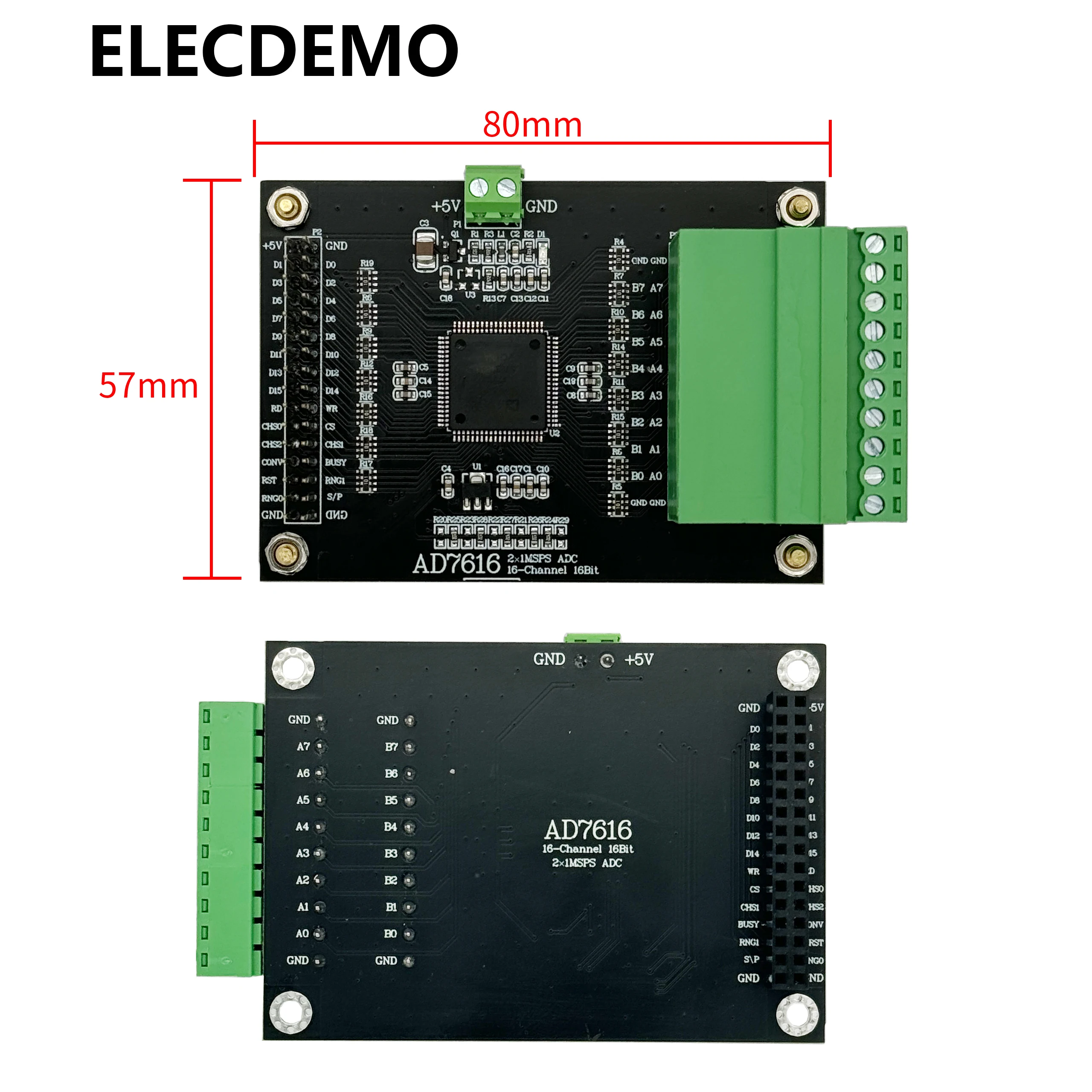 AD7616 โมดูลการแปลงอนาล็อกเป็นดิจิตอล 16 บิต 16 ช่อง การเก็บข้อมูล ADC ความเร็วสูง การสุ่มตัวอย่าง 1MSPS