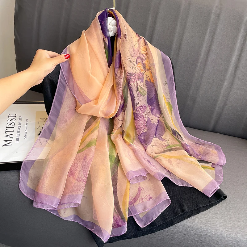 New Spring Large Female Summer Silk Thin Hijab Wraps Women Elegant Floral Scarf Shawl Pashmina Beach Stoles Bufanda Foulard 2023