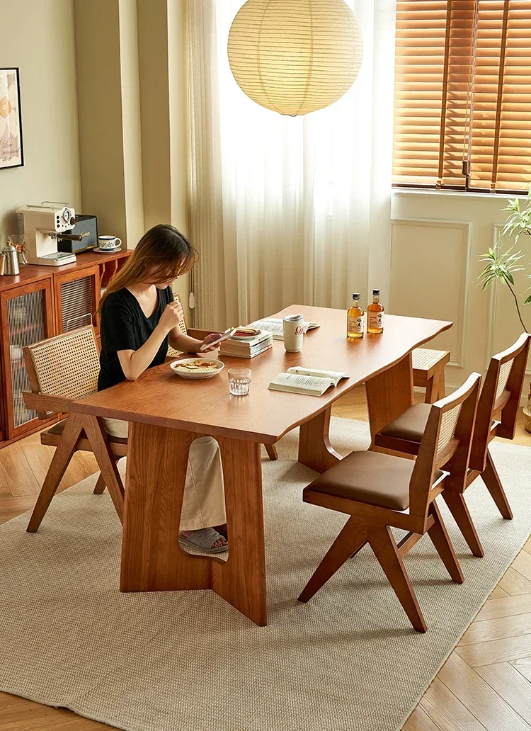 X188Серед-Древний обеденный стол из цельного дерева, прямоугольный обеденный стол и комбинация стульев из ясеня для гостиной