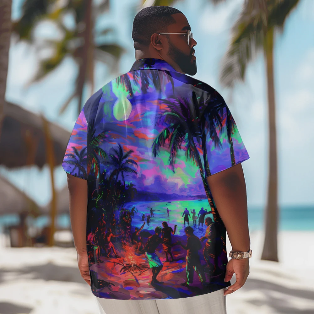 Night Beach Party Printed New Hawaiian Shirt Men Casual Short Sleeve Tops Plus Size Summer Shirts