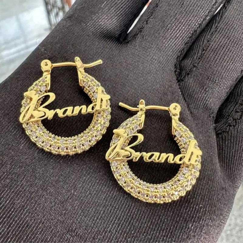 

Серьги-кольца Ice Out на заказ для детей, серьги с мигающими индивидуальными буквами 22 мм, ювелирные изделия для девочек, подарок