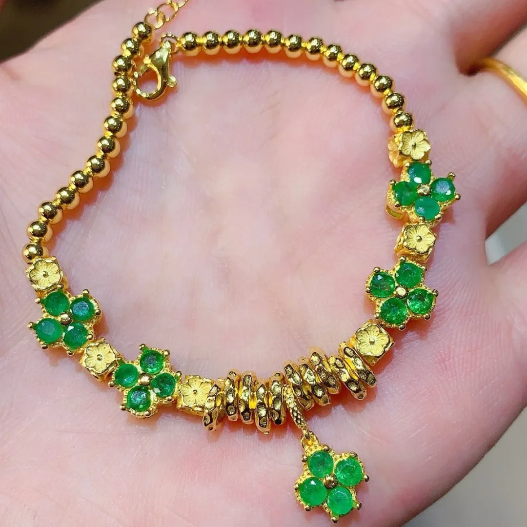 

Designer Design S925 Pure Silver Natural Gemstones Emerald Bracelet Delicate Luxury Elegant Design Sophisticated Holiday Gift