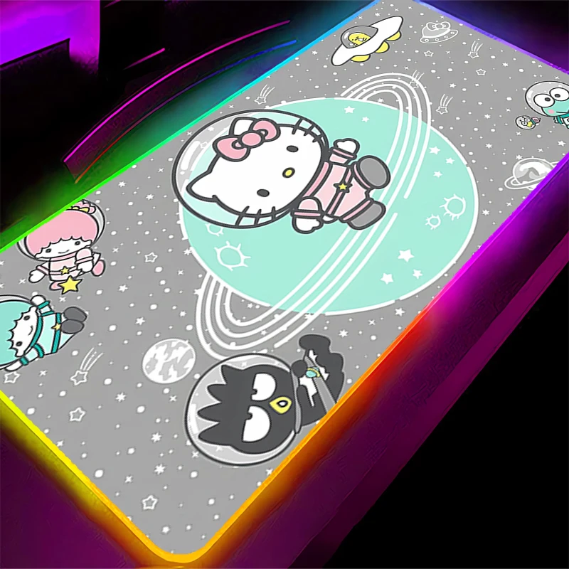Backlight mouse pad hello kitty gamer tapete de mesa computador anime rgb mousepad notbook grande teclado acessórios de jogos mausepad