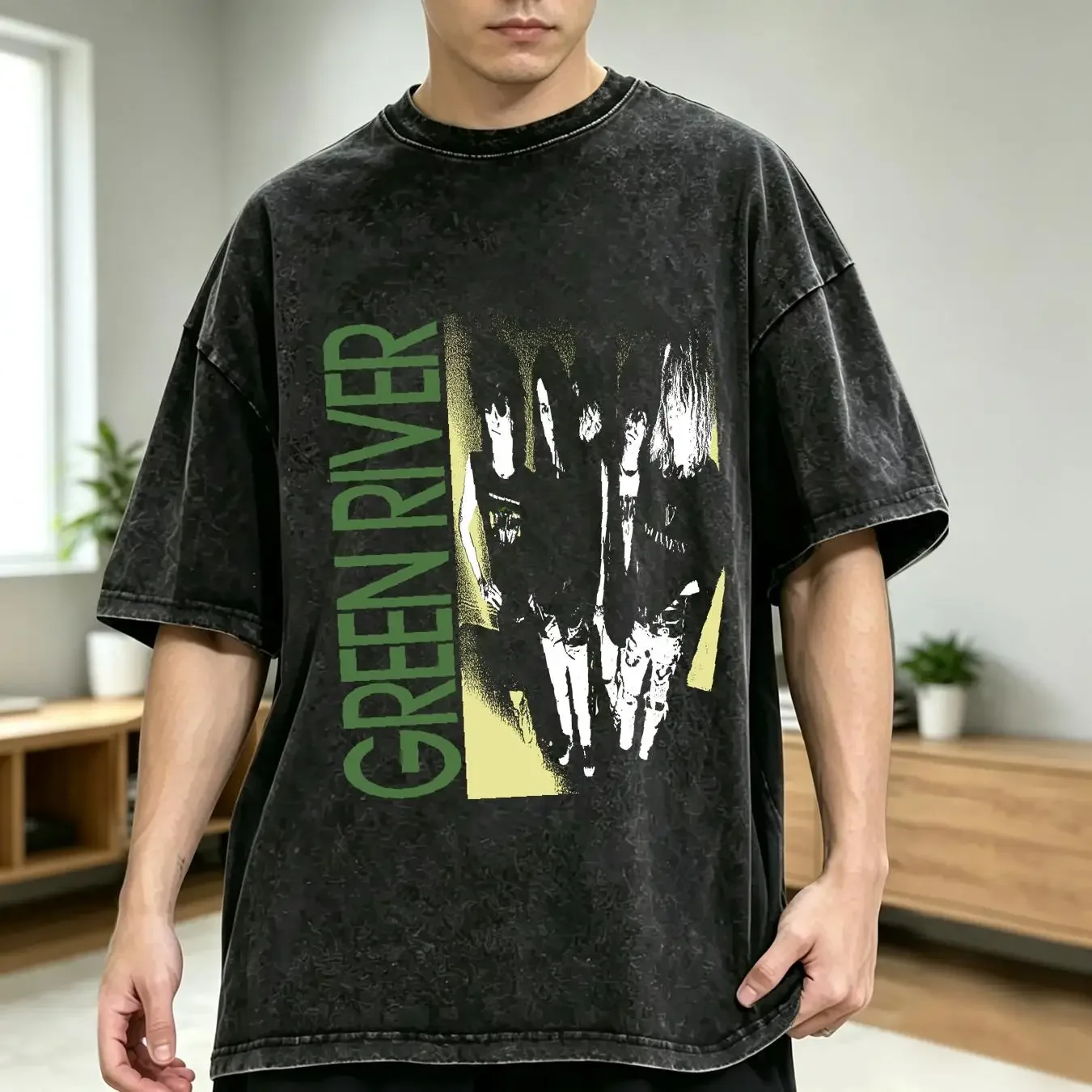 washed T Shirt GREEN RIVER DRY AS A DOLL SONGS BONE REHAB BLACK long or short sleeves vintage Washed Stylish streetwear Soft