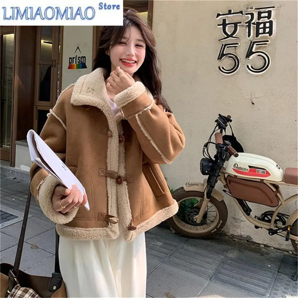 Academy Style Fashion Autumnd Lamb Fur Jacket for Women's Winter Spring Loose Thickened Deer Skin Velvet Fur Coats Pink Top