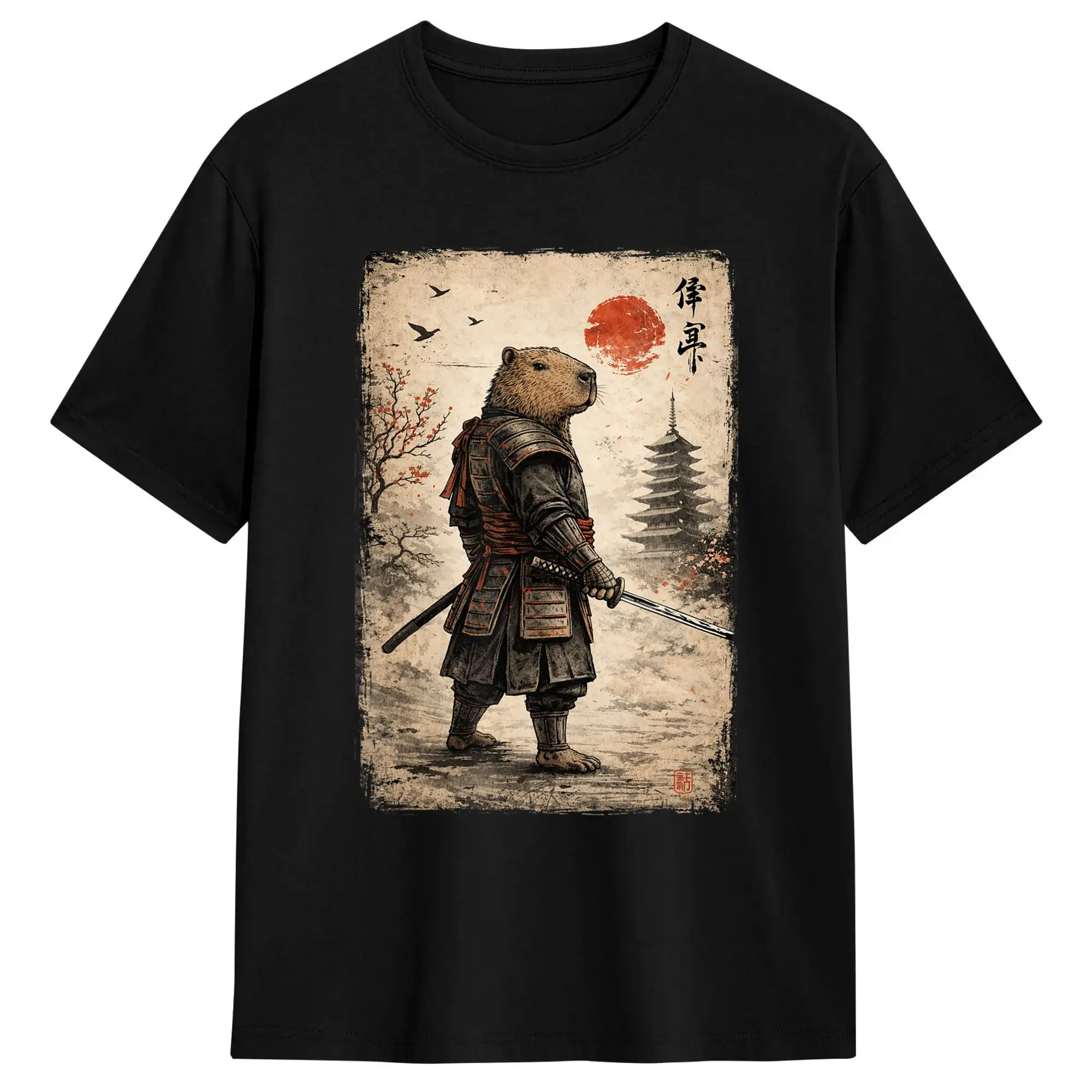 Samurai Capybara Cotton T Shirt For Mens Summer  Vintage T Shirts Leisure Tee Shirt Big Size Cheap Clothes