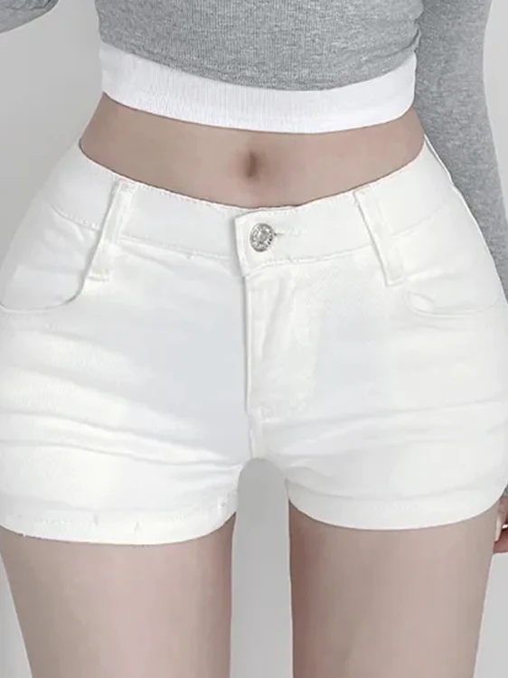 White Low Waist Denim Shorts Women Summer Hot Girl Slimming A-Line Hot Pants Ultra Short Bodycon Hip Enhancing Pants