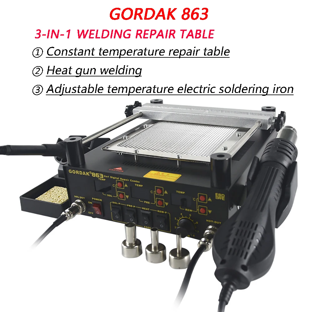 Original GORDAK 863 3 in 1 Welding Station Hot Air Rework Station Preheating Station For Solderin welding table