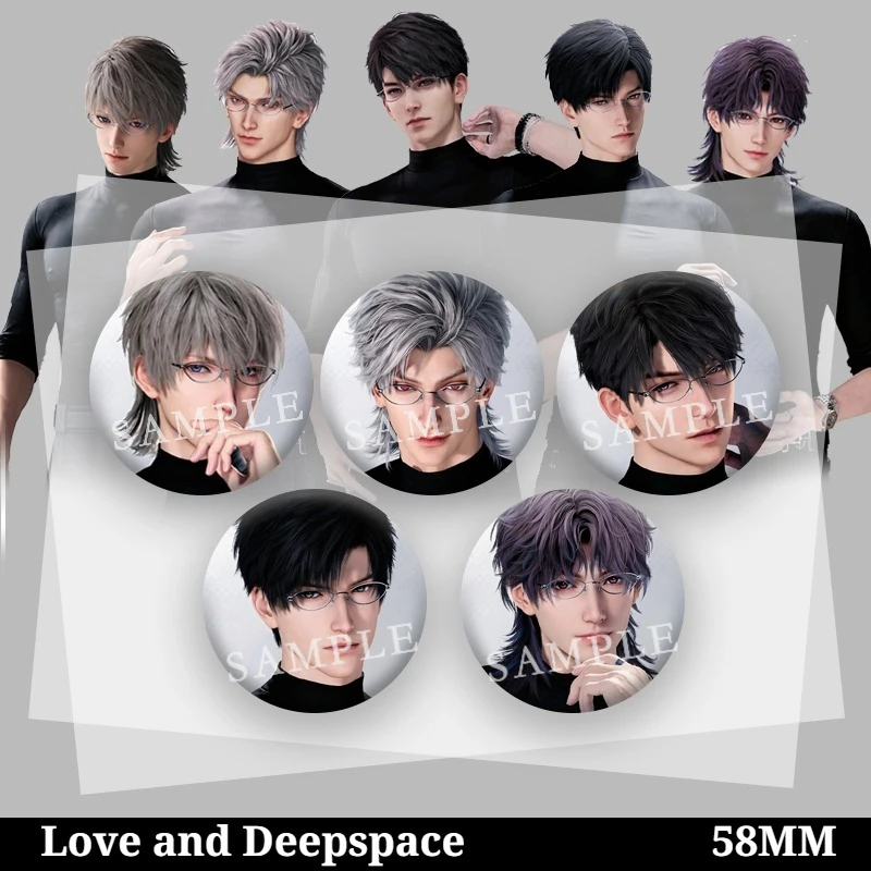 

58 мм черный обтягивающий верхний значок «Любовь и глубокий космос» Sylus Rafayel Zayne Xavier Caleb, аниме, брошь для косплея, булавка, украшение для костюма, подарок