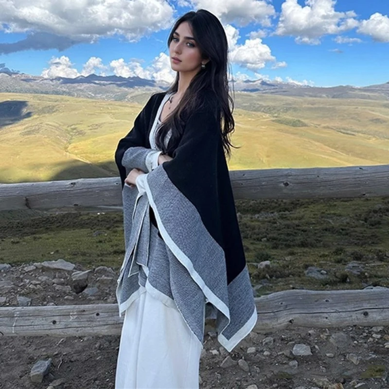

Элегантный свободный вязаный женский свитер с накидкой и шалью, женский весенне-осенний теплый вязаный кардиган с v-образным вырезом, модная одежда