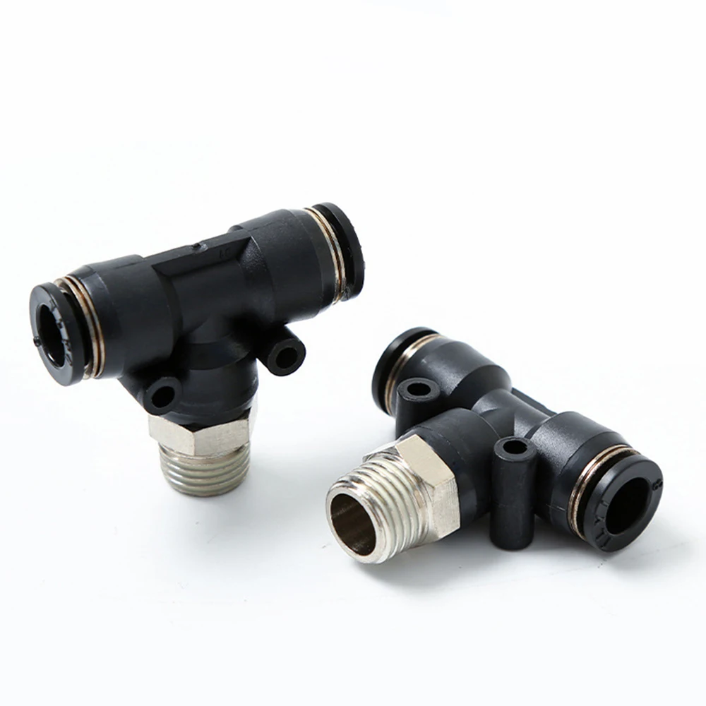 

PB Pneumatic Quick Connector Tee Male Thread 1/8" 3/8" 1/2" 1/4" PU Tube Air Hose 4 6 8 10 12mm Black High Quality