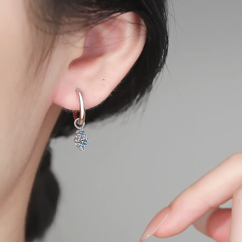 Moissanite S925 sterling silver ear loops, double ear buckles, teardrop earrings, simple stud Moissanite new style
