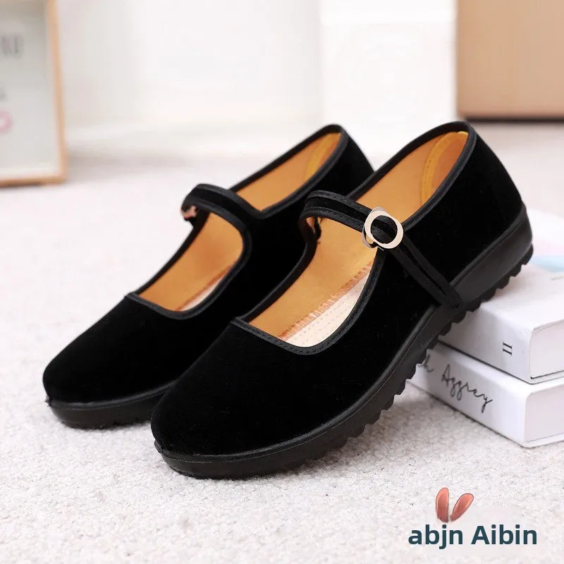 Ladies Flat Bottom Work Shoes Soft Sole Anti-Slip Dance Shoes Summer Beijing Cloth Shoes Traditional Chinese Women's Footwear