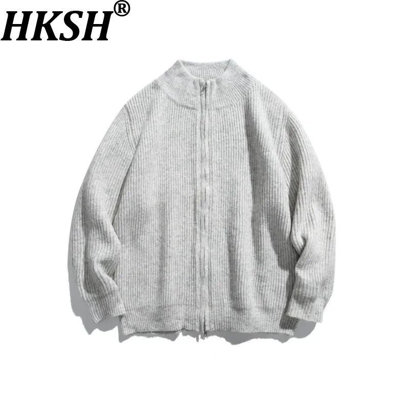 

HKSH 2025 Spring Winter New Men Tide Basic Cardigan Stand Collar Knitted Sweater Fashion Cardigan Chic Ins Zipper Trendy HK15522