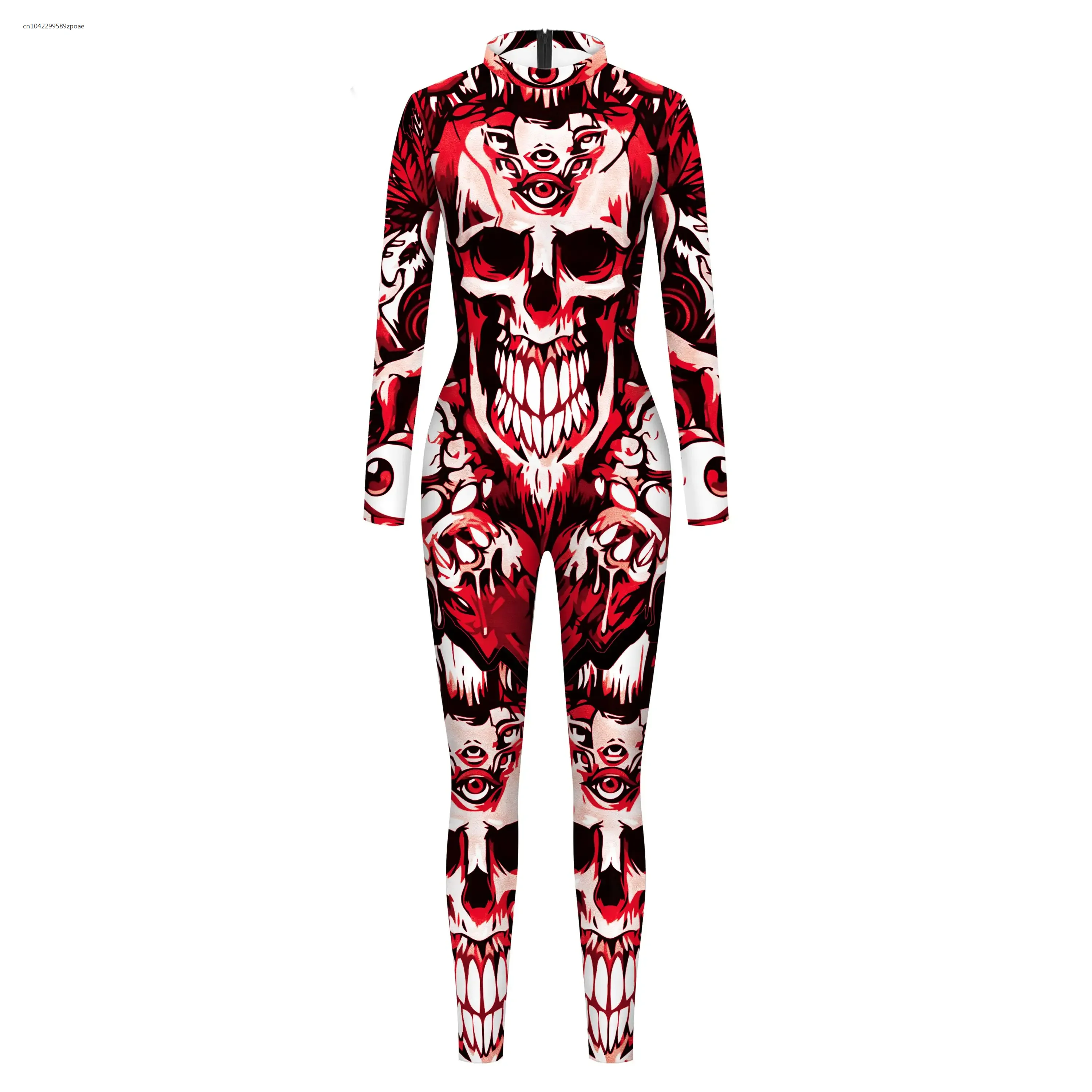 2024 New Halloween 3D Skeleton Digital Printing Cosplay Costume Jumpsuit Performance Zentai Suit Full Spandex Bodysuit