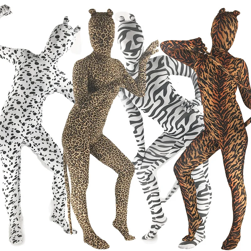 

Adults Kids Cosplay Jaguar Animal Costume Cheetah Zebra Spotted Dog Leopard Suits Unisex Halloween Carnival Party Outfits