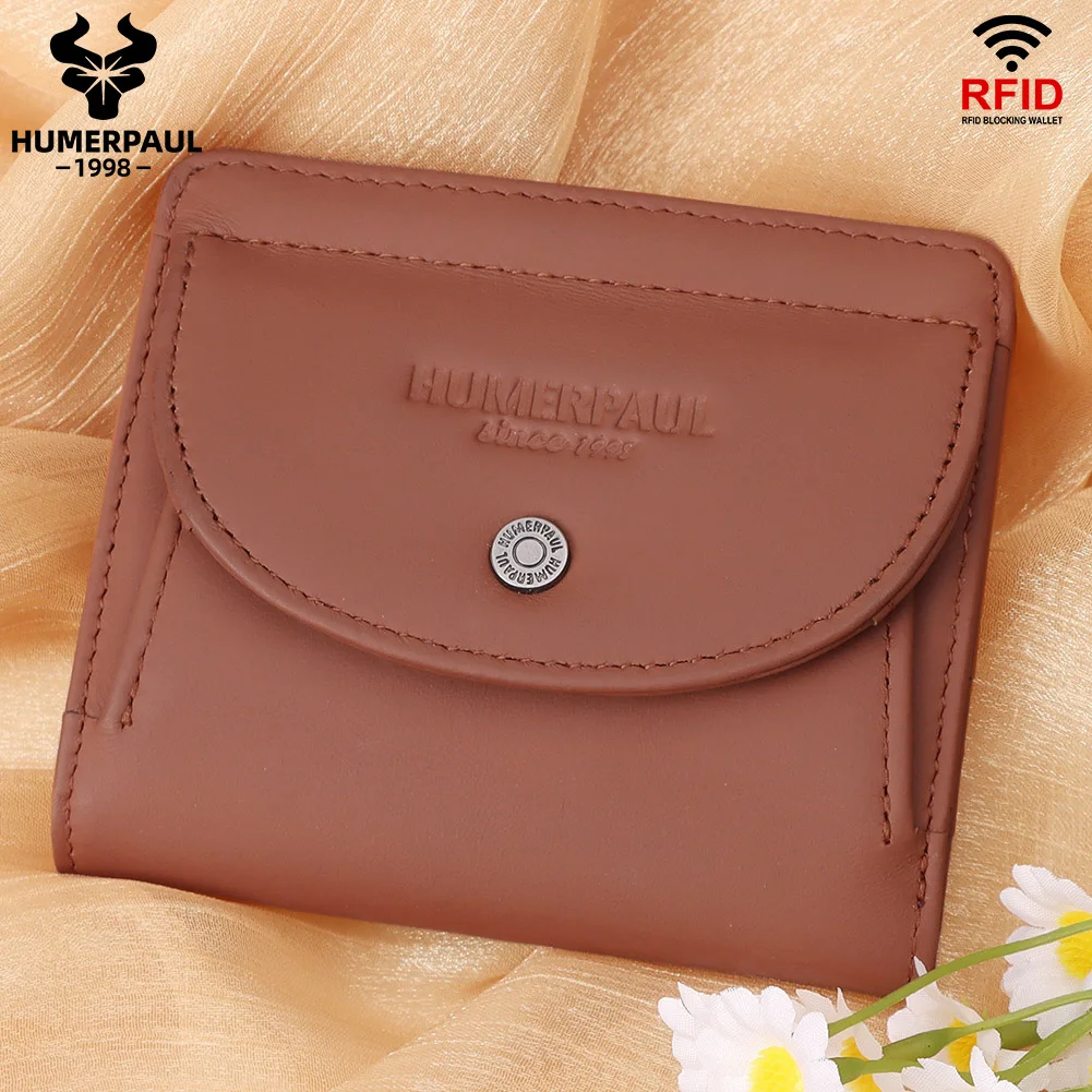 HUMERPAUL Genuine Leather Wallets for Women Fashion Small Coin Purse with RFID Card Slots Female Mini Money Clip